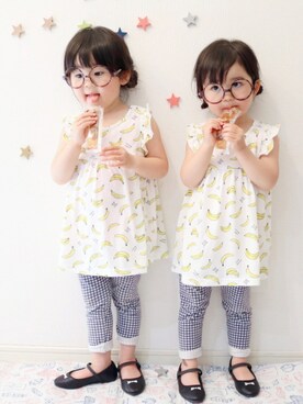 「GLOBAL WORK（グローバルワーク）のアイテム（トップス、その他）」を使った、yotsubaさん（キッズ・100cm）の春コーディネート