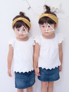 「babyGAP（babyGAP）のアイテム（Tシャツ/カットソー、ホワイト系）」を使った、yotsubaさん（キッズ・100cm）の夏コーディネート