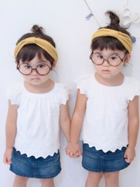 「babyGAP（babyGAP）のアイテム（Tシャツ/カットソー、ホワイト系）」を使った、yotsubaさん（キッズ・100cm）の夏コーディネート