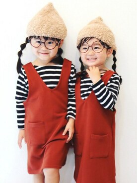 「バースデーのアイテム（ワンピース、ブラウン系）」を使った、yotsubaさん（キッズ・100cm）の秋コーディネート