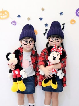 「UNIQLO（ユニクロ）のアイテム（シャツ/ブラウス、レッド系）」を使った、yotsubaさん（キッズ・100cm）の秋コーディネート