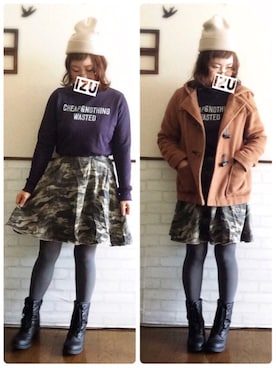 「ウエストイン」｜「アイテム（ダッフルコート）」を使った、Su,Um,Riさん（レディース・154cm）の冬コーディネート