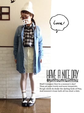 「白タイツ」｜「アイテム（シャツワンピース）」を使った、Su,Um,Riさん（レディース・154cm）の冬コーディネート