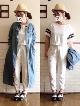「ショート丈トップス」｜「アイテム（シャツワンピース）」を使った、Su,Um,Riさん（レディース・154cm）の春コーディネート