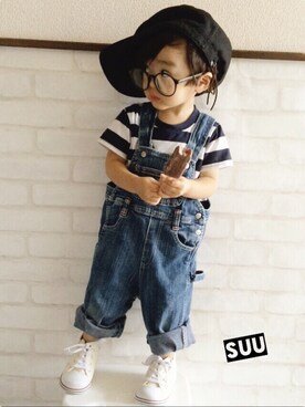 「白いスニーカー」｜「アイテム（サロペット/オーバーオール）」を使った、Su,Um,Riさん（キッズ・80cm）の夏コーディネート