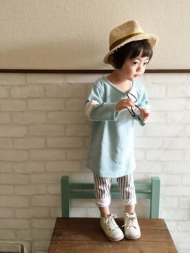 「Moujonjon（ムージョンジョン）のアイテム（帽子）」を使った、Su,Um,Riさん（キッズ・90cm）の春コーディネート