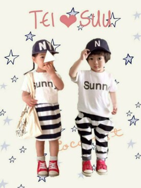 「カップルコーデ」｜Su,Um,Riさん（キッズ・90cm）の春コーディネート