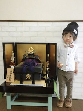 「こどもの日」｜「アイテム（ニットキャップ/ビーニー）」を使った、Su,Um,Riさん（キッズ・90cm）の春コーディネート