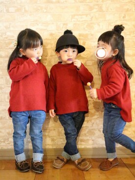 「アイテム（ラッピングキット、レッド系）」を使った、Su,Um,Riさん（キッズ・90cm）の冬コーディネート