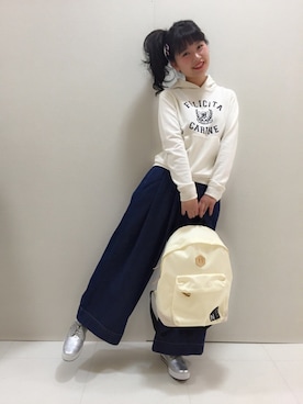 「ハイウェストデニム」｜セシル。さん（レディース・160cm）の冬コーディネート