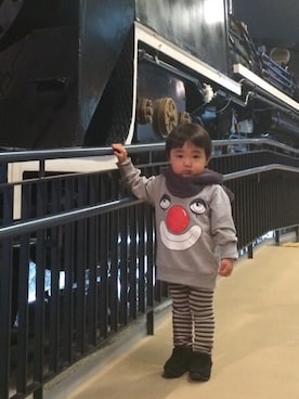 「uu」｜「アイテム（ニットキャップ/ビーニー）」を使った、eichiさん（キッズ・90cm）の秋コーディネート