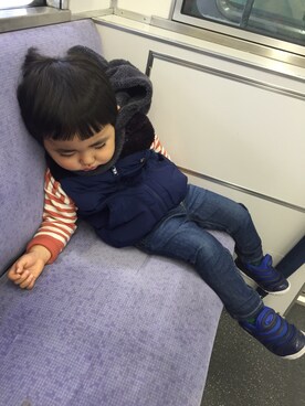 「uu」｜「アイテム（ニットキャップ/ビーニー）」を使った、eichiさん（キッズ・90cm）の冬コーディネート