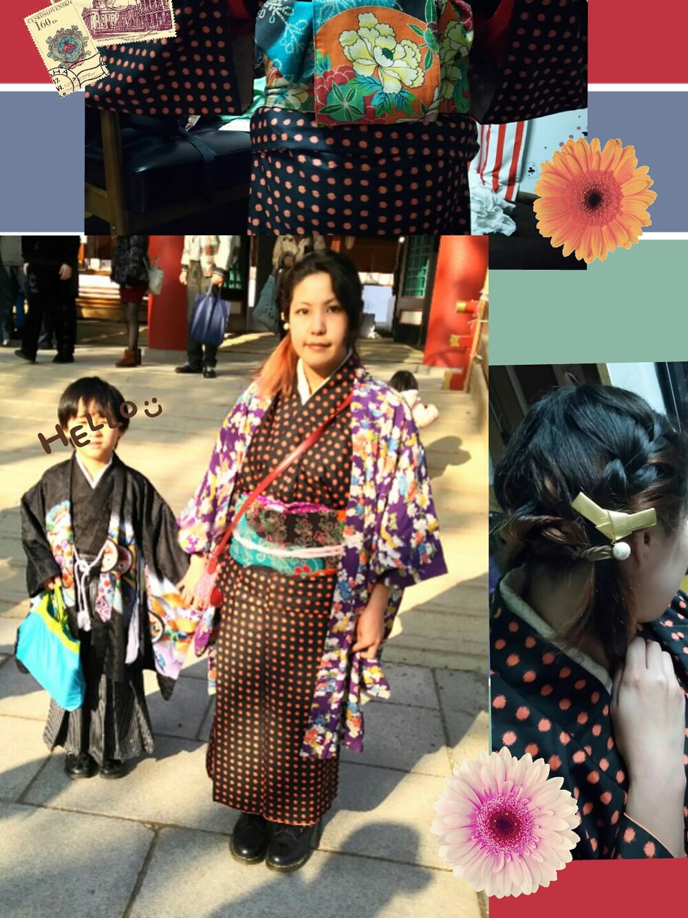 「初詣、着物、和服、家族でお出かけ、柄×柄」｜「フェリシモのアイテム（バレッタ/ヘアクリップ、ゴールド系）」を使った、黒蜜さん（レディース・154cm）の冬コーディネートの1枚目の写真