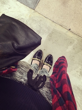 「アイテム（シャツワンピース、レッド系）」を使った、kmc145さん（レディース・145cm）の冬コーディネート