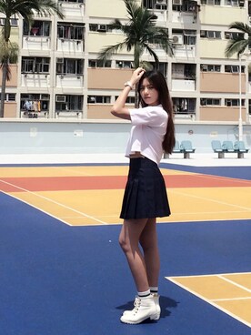 「MONKI（モンキ）のアイテム（ポロシャツ）」を使った、Ari.Leeさん（レディース・165cm）の春コーディネート