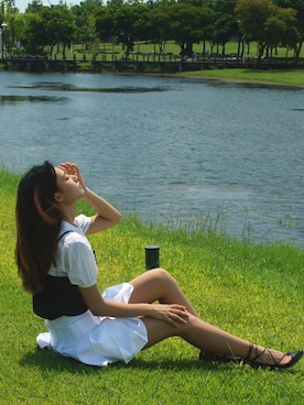 「Something Borrowed（サムシングボロウド）のアイテム」を使った、Ari.Leeさん（レディース・166cm）の夏コーディネート