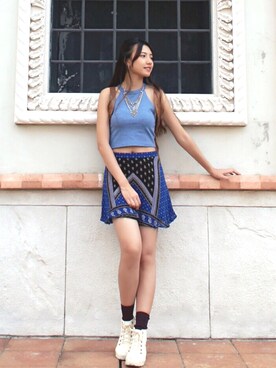 「blue」｜「アイテム（ブーティ）」を使った、Ari.Leeさん（レディース・166cm）の夏コーディネート