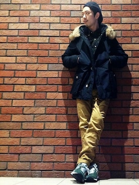 「アイテム（ハンチング/ベレー帽、ブルー系）」を使った、赤井さん（メンズ・175cm）の秋コーディネート