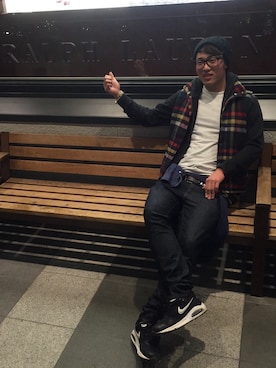 「CIAOPANIC TYPY（チャオパニックティピー）のアイテム（ダウンベスト）」を使った、堀いちとさん（メンズ・176cm）の秋コーディネート