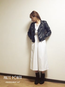 「茨城スナップ」｜「アイテム（ライダースジャケット）」を使った、ERIKAさん（レディース・150cm）の春コーディネート
