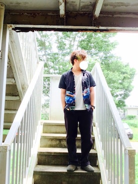 「DOUBLE NAME（ダブルネーム）のアイテム」を使った、幕張の眠れる系男子さん（メンズ・168cm）の夏コーディネート