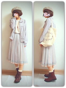 「アイテム（アクセサリー、パープル系）」を使った、凛さん（レディース・155cm）の秋コーディネート