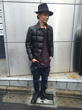 「L.H.P（エルエイチピー）のDankeSchon/ダンケシェーン/Zip Wool Big Hat（Hat、ブラック系）」を使った、GO HAMAGUCHIさん（メンズ・184cm）の秋コーディネート