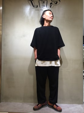 「L.H.P（エルエイチピー）のアイテム（パンツ）」を使った、GO HAMAGUCHIさん（メンズ・184cm）の夏コーディネート