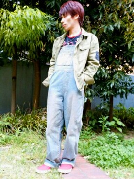 「no brand（ノーブランド）のアイテム（デニムパンツ、ブルー系）」を使った、たっきーさん（メンズ・167cm）の夏コーディネート