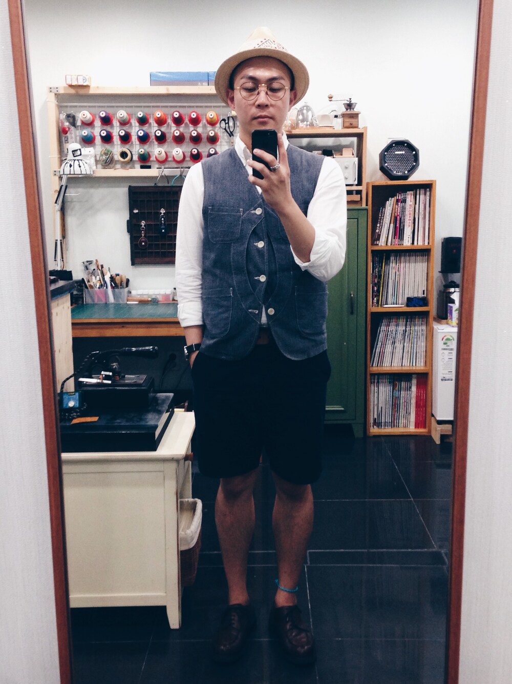 「UNIQLO、Paraboot、TIMEX、sanfranciscohat、COVERNAT、 CHAMBORD」｜「Parabootの◇PARABOOT CHAMBORD（その他シューズ、ブラウン系）」を使った、Mimicrowさん（メンズ・169cm）の秋コーディネートの1枚目の写真