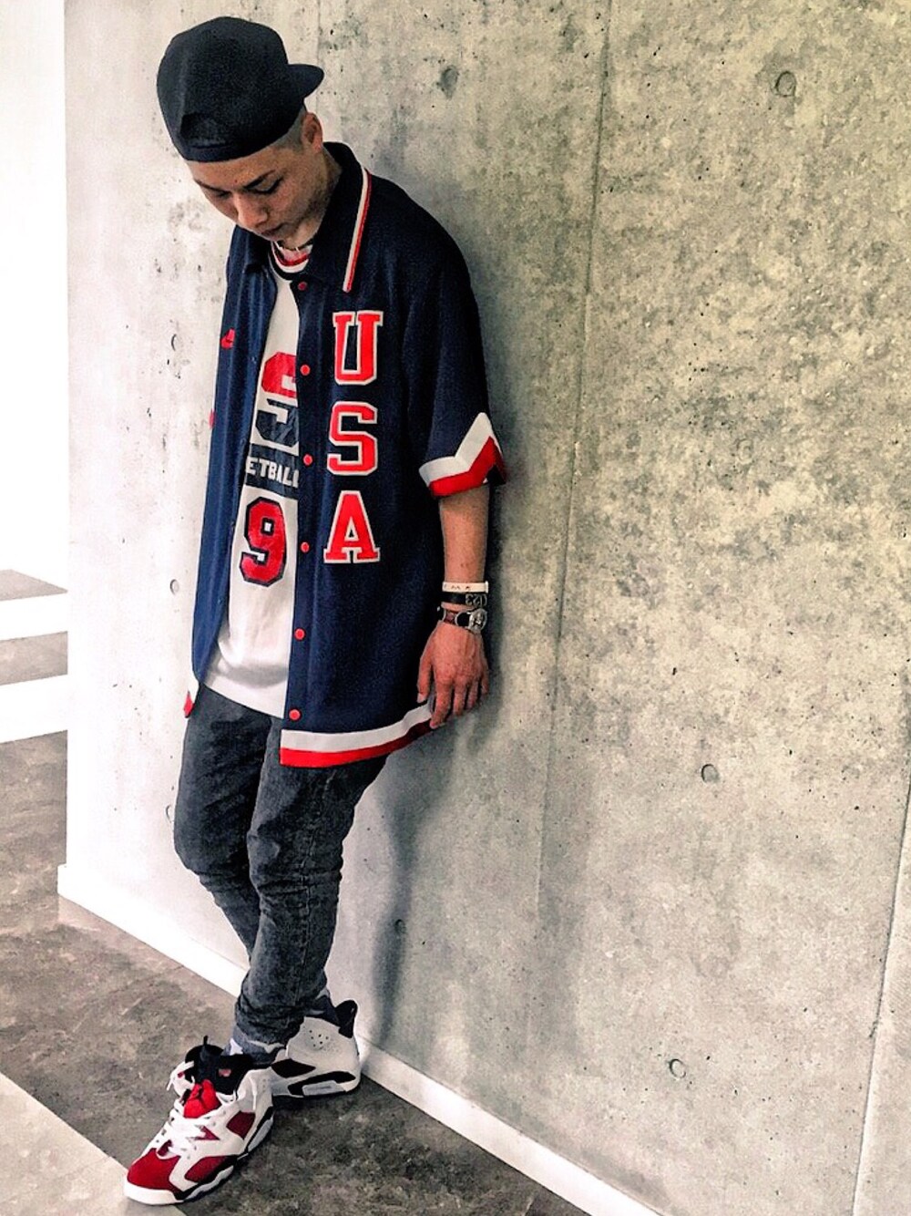 「Jordan、vintage、NBA、NIKE、ジョーダン、ヴィンテージ」｜「NIKEのアイテム（その他アウター、ブルー系）」を使った、Ryunosuke Uchidaさん（メンズ・178cm）の春コーディネートの1枚目の写真