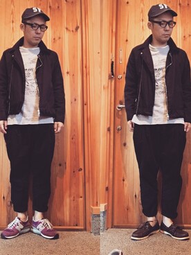「BASISBROEK（バシスブルック）のアイテム（ライダースジャケット）」を使った、kawakkyさん（メンズ・171cm）の春コーディネート
