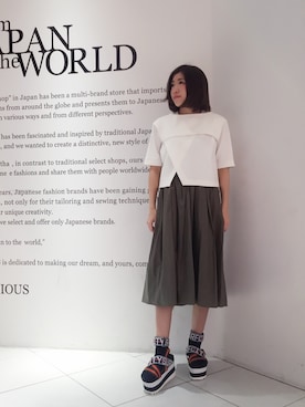 「アイテム（サンダル、グリーン系）」を使った、シバタさん（レディース・152cm）の春コーディネート