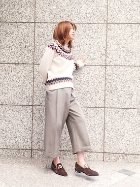 「アイテム（トップス、ベージュ系）」を使った、シバタさん（レディース・152cm）の秋コーディネート