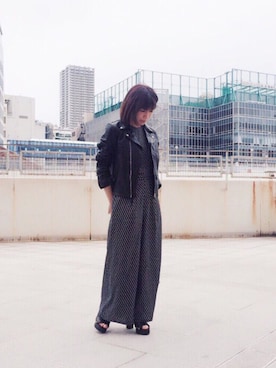 「アイテム（ライダースジャケット）」を使った、シバタさん（レディース・152cm）の夏コーディネート