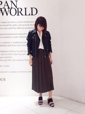 「アイテム（ライダースジャケット）」を使った、シバタさん（レディース・152cm）の夏コーディネート