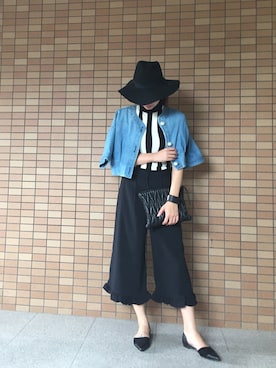 「ノースリーブニット」｜「アイテム（デニムジャケット）」を使った、yukikoさん（レディース・164cm）の夏コーディネート
