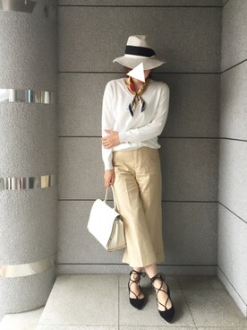 「GU（ジーユー）の（GU）ワイドクロップドパンツＡ（WOMEN ⁄ ガウチョパンツ・ワイドパンツ）」を使った、yukikoさん（レディース・164cm）の春コーディネート