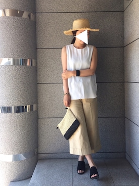 「GU（ジーユー）の（GU）ワイドクロップドパンツＡ（WOMEN ⁄ ガウチョパンツ・ワイドパンツ）」を使った、yukikoさん（レディース・164cm）の春コーディネート