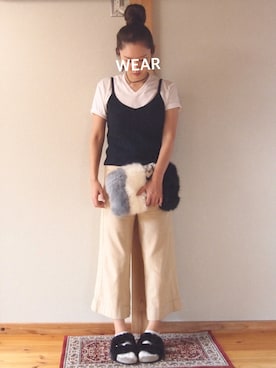 「GU（ジーユー）の（GU）ワイドクロップドパンツＡ（WOMEN ⁄ ガウチョパンツ・ワイドパンツ）」を使った、yukikoさん（レディース・164cm）の秋コーディネート