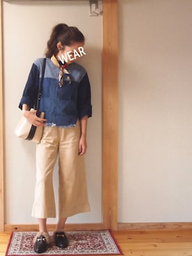 「GU（ジーユー）の（GU）ワイドクロップドパンツＡ（WOMEN ⁄ ガウチョパンツ・ワイドパンツ）」を使った、yukikoさん（レディース・164cm）の秋コーディネート