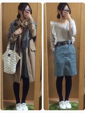 「Ray Cassin」｜「アイテム（ステンカラーコート）」を使った、ふわも子。さん（レディース・161cm）の春コーディネート