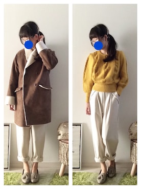 「タッセルシューズ」｜「アイテム（その他アウター）」を使った、ふわも子。さん（レディース・161cm）の冬コーディネート