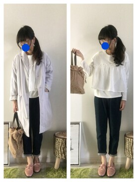 「マムジーンズ」｜「アイテム（チェスターコート）」を使った、ふわも子。さん（レディース・161cm）の春コーディネート