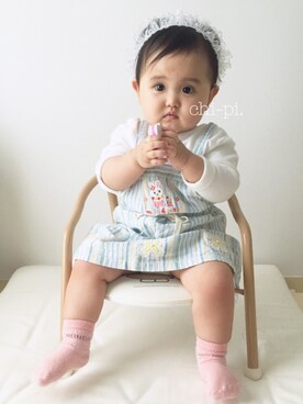 「エプロンワンピース」｜「アイテム（オールインワン・サロペット）」を使った、ふわも子。さん（キッズ・80cm）の秋コーディネート
