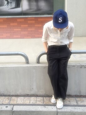 「BLACK BY MOUSSY（ブラックバイマウジー）のアイテム（シャツ/ブラウス、ホワイト系）」を使った、nanaさん（レディース・151cm）の冬コーディネート