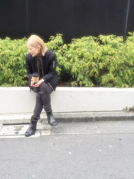 「ZARA（ザラ）のアイテム（ジャケット/アウター、ブラック系）」を使った、nanaさん（レディース・151cm）の冬コーディネート