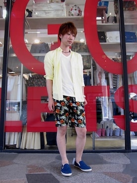 「WEGO（ウィゴー）のアイテム（モカシン/デッキシューズ）」を使った、peiさん（メンズ・174cm）の春コーディネート