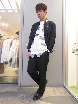 「ノーカラーシャツ」｜「アイテム（スウェット）」を使った、peiさん（メンズ・174cm）の冬コーディネート