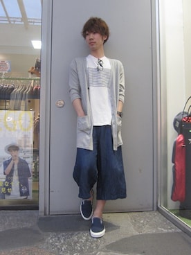 「ガウチョパンツ」｜「アイテム（デニムパンツ）」を使った、peiさん（メンズ・174cm）の夏コーディネート